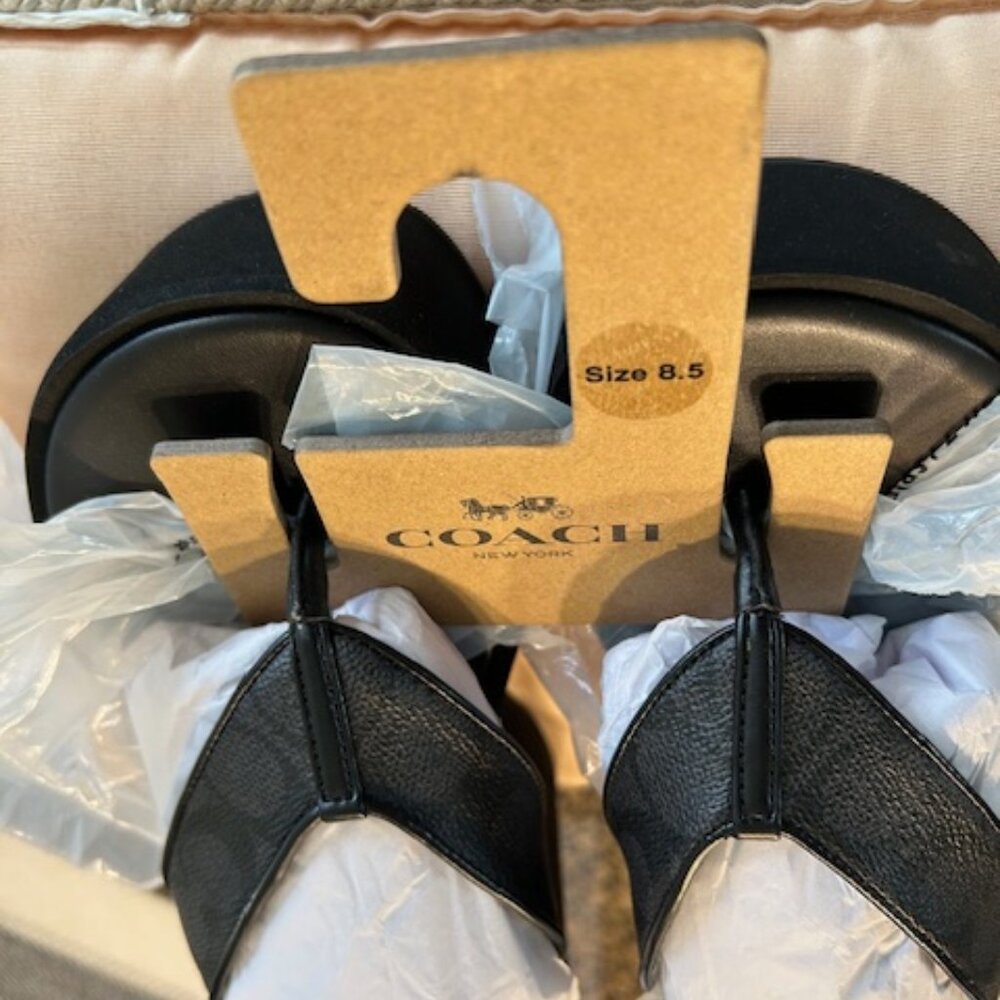 Coach Black Thong Wedge Sandal In Signature Canvas - Picture 2 of 9